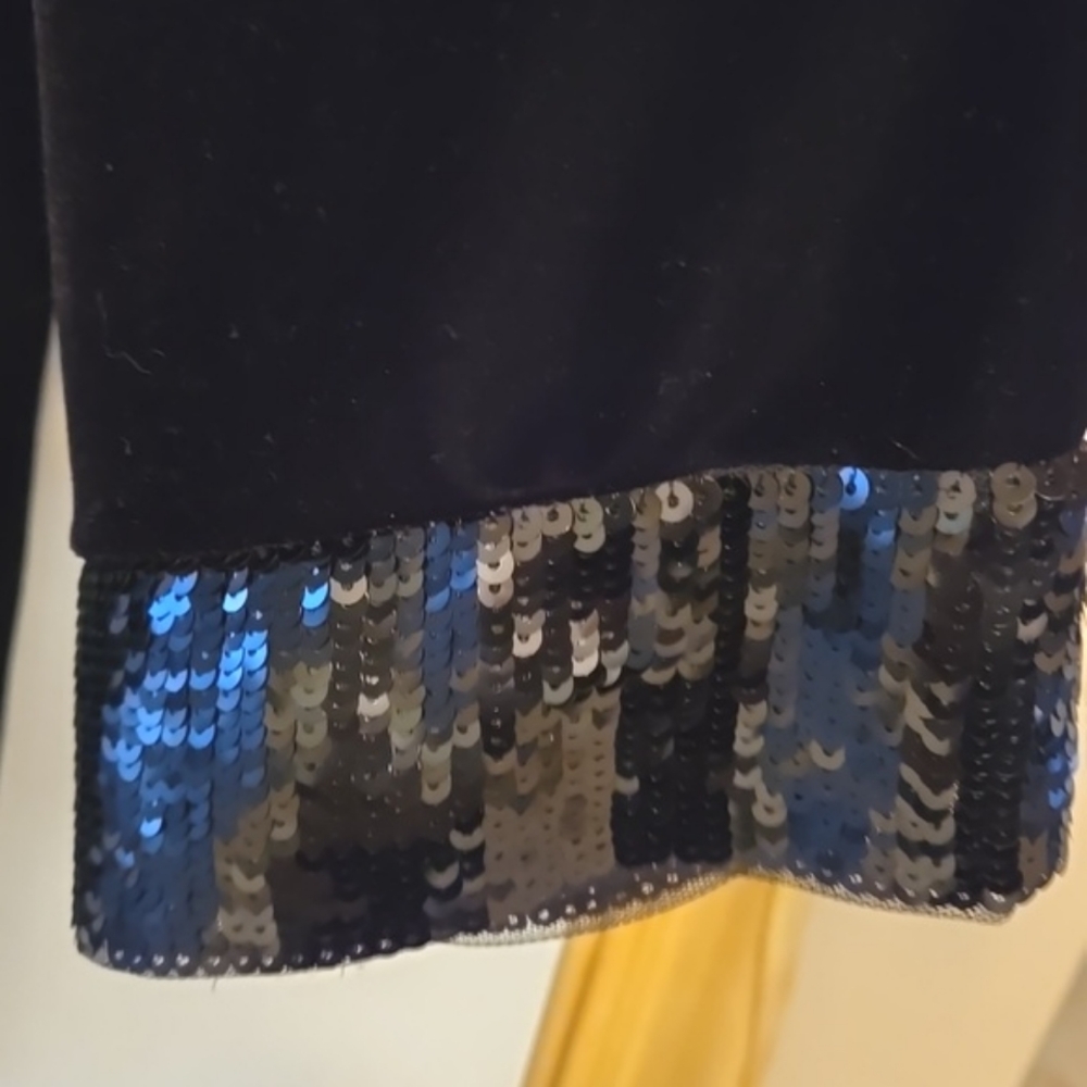 Chico's Travelers Black Velvet Top 3 (XL) Sequin Bands - Picture 5 of 13